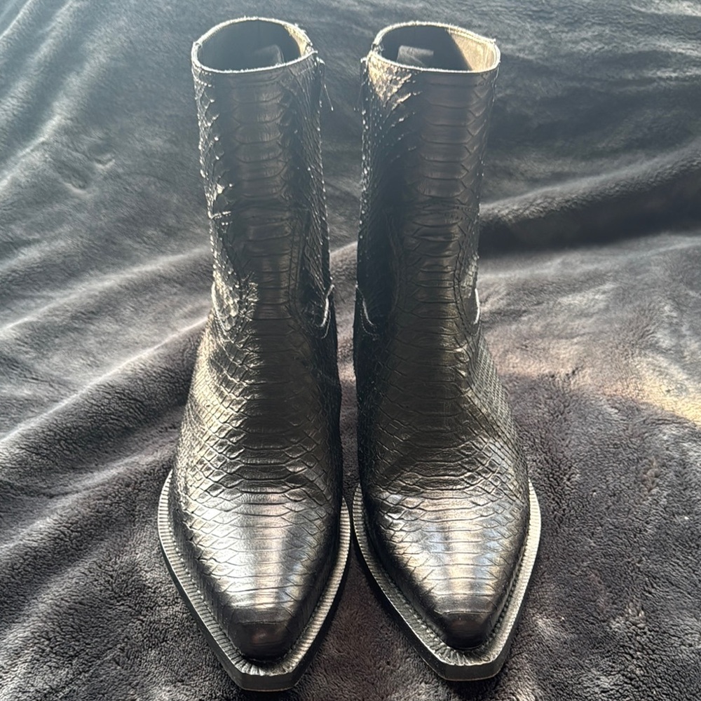 Black Python Print Western Ankle Boots